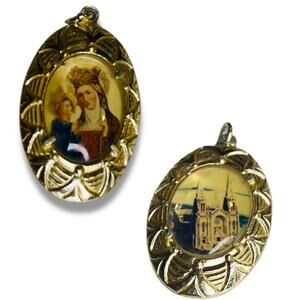 Vintage Double Sided St Anne Notre Dame Pendant Charm Religious 1.5"